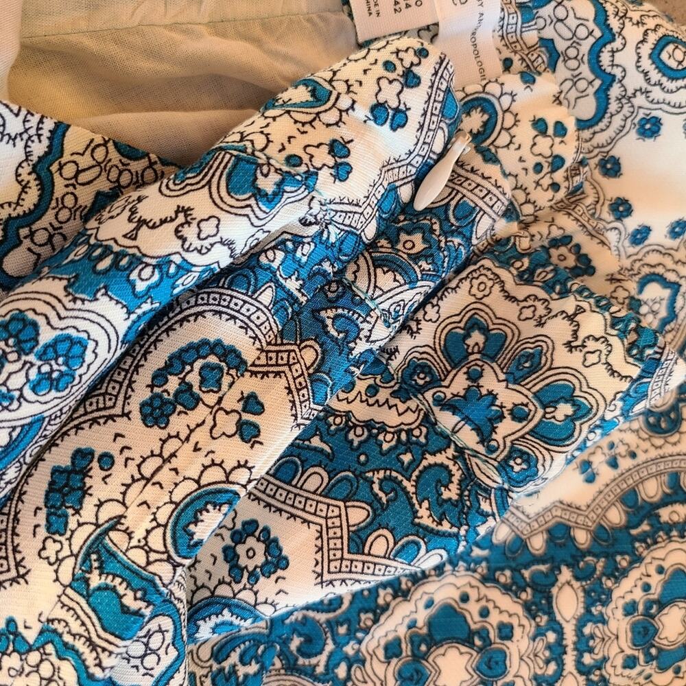 Anthropologie Paisley Pant Talese Crop Flared Boho Blue 10 Feather Bone Cottage - Picture 4 of 4